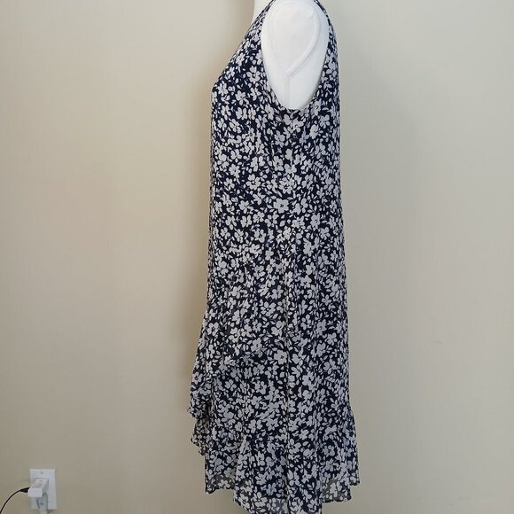 Lauren Ralph Lauren Ruffle Tiered Hem Blue & Light Gray Floral Midi Dress Sz 12 - Picture 3 of 9
